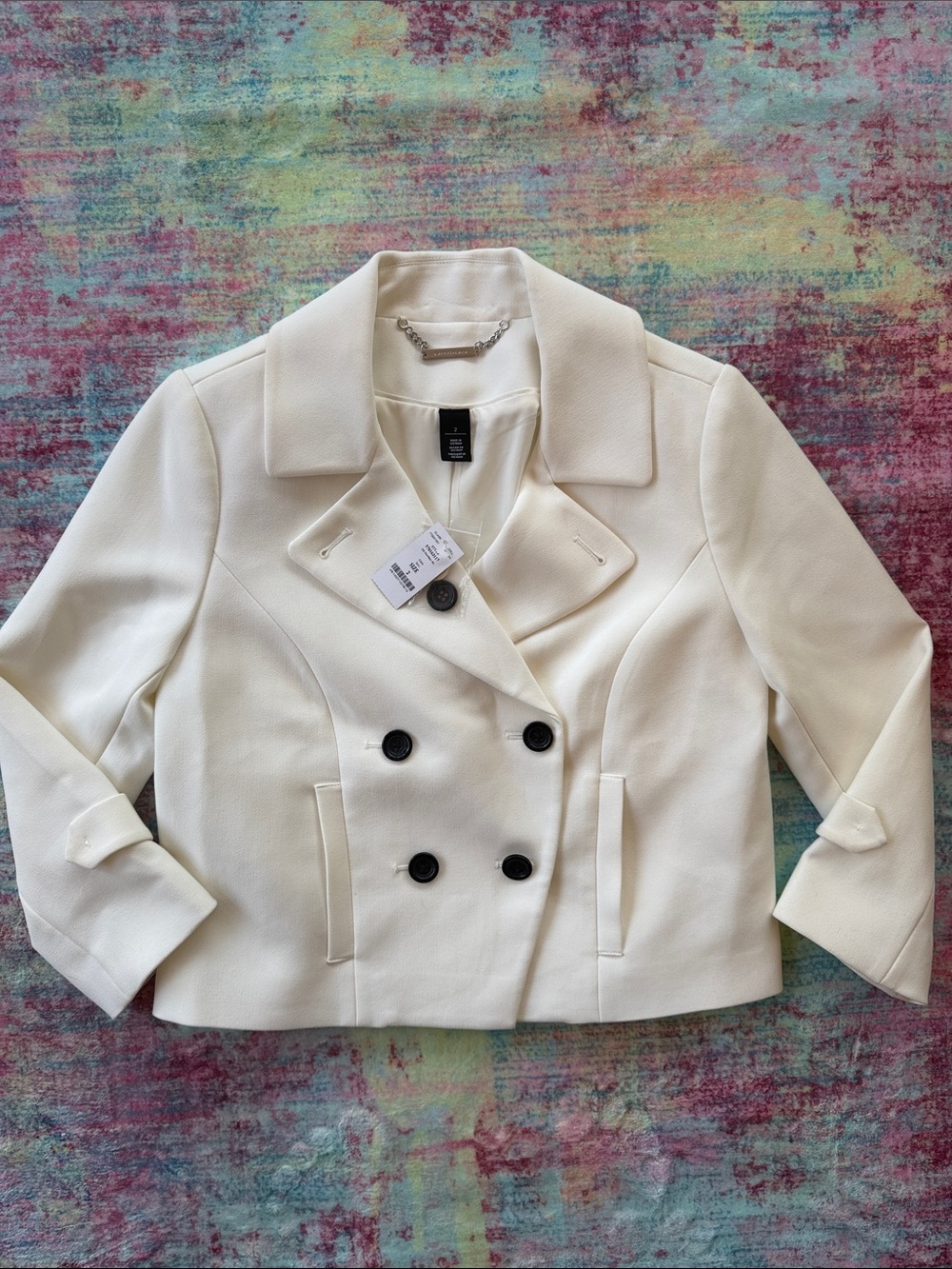 White House Black Market Cream Double-Breasted Cropped Pea Coat